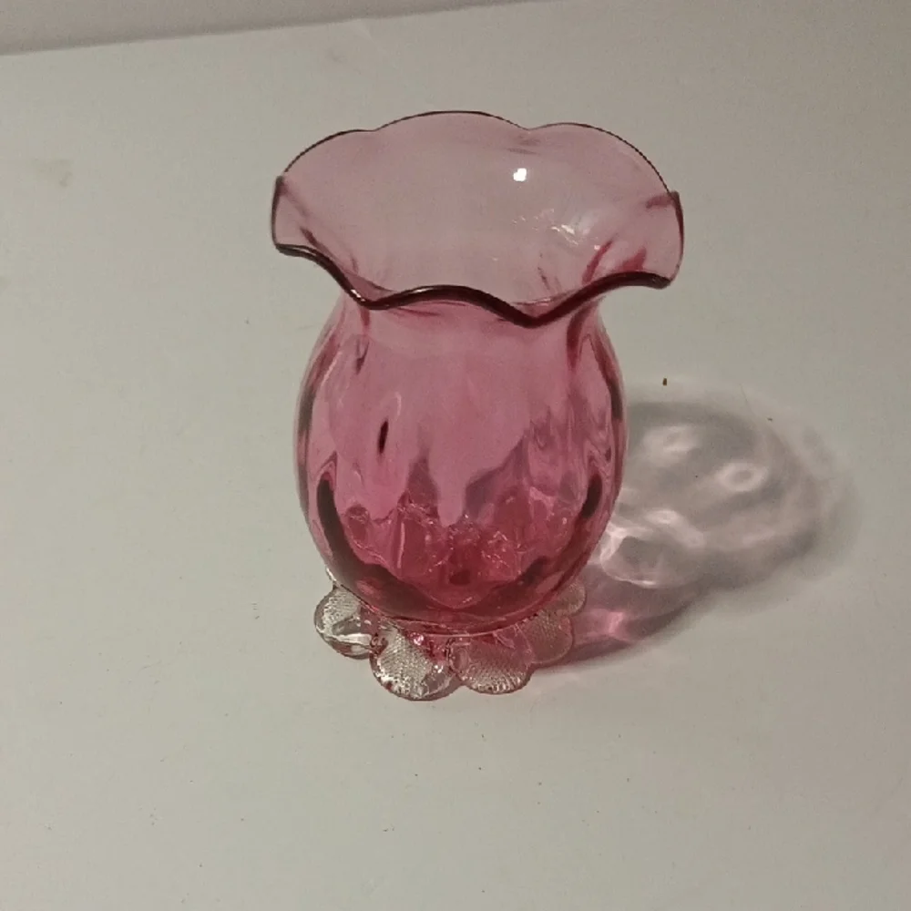 Pilgrim Glass Cranberry Blown Glass Vase with Ruffled Accent